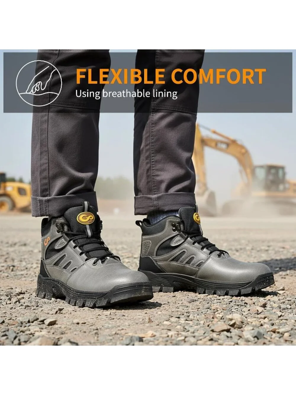 Men's Grey Waterproof Shoes Solid High Top Steel Toe Outdoor Hiking Boots
